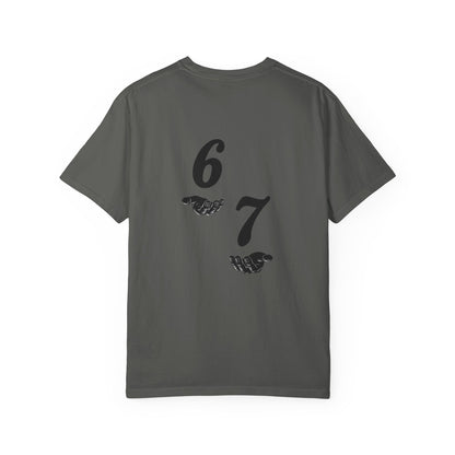 Six Seven T-Shirt — Vintage Script Graphic Tee (Front Text & Back 6·7 Design)