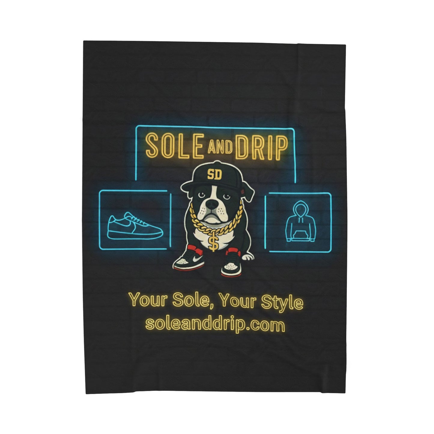 Velveteen Plush Blanket — 'Sole and Drip' Neon Rocco Logo Cozy Throw