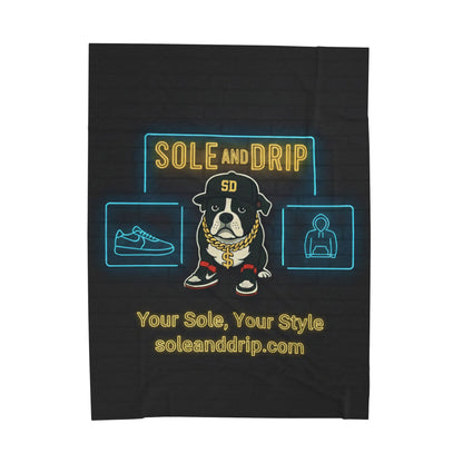 Velveteen Plush Blanket — 'Sole and Drip' Neon Rocco Logo Cozy Throw