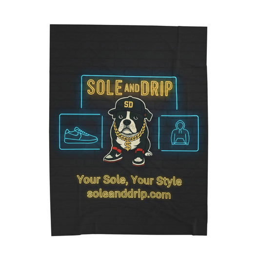 Velveteen Plush Blanket — 'Sole and Drip' Neon Rocco Logo Cozy Throw
