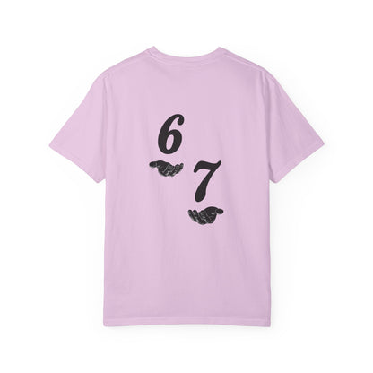 Six Seven T-Shirt — Vintage Script Graphic Tee (Front Text & Back 6·7 Design)