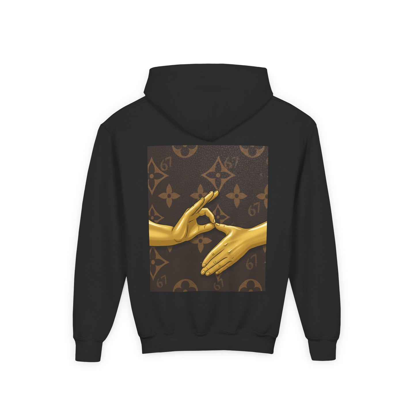 Youth Hoodie — 'Six Seven' Gold Hands Luxe Graphic