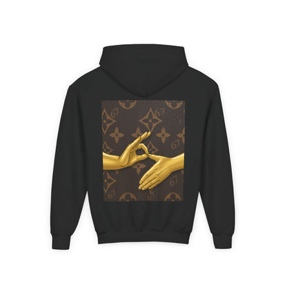 Youth Hoodie — 'Six Seven' Gold Hands Luxe Graphic