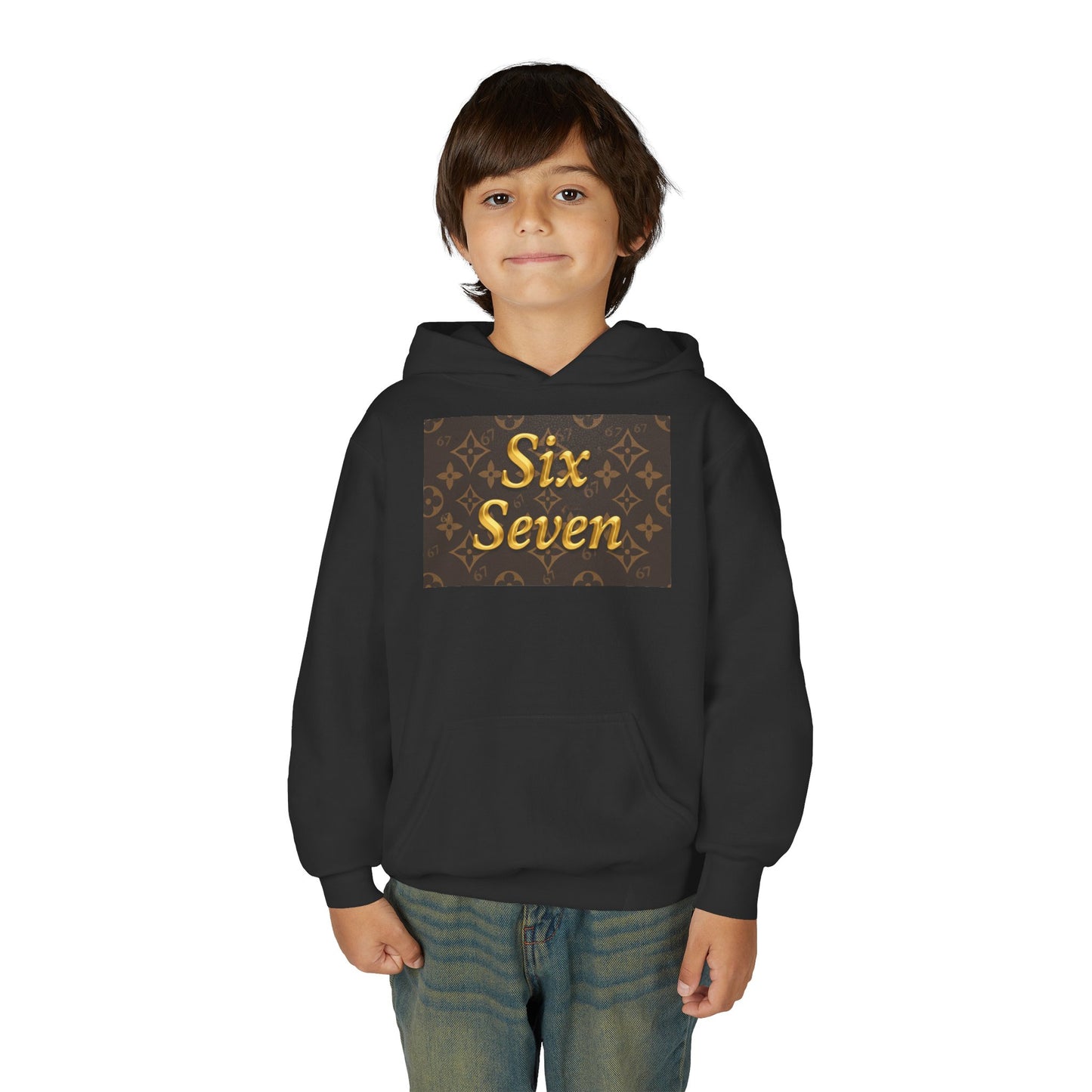 Youth Hoodie — 'Six Seven' Gold Hands Luxe Graphic