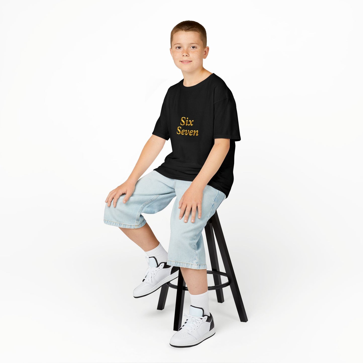 Kids Tee "Six Seven" Gold Script —  Gold 6-7