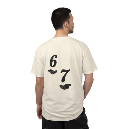 Six Seven T-Shirt — Vintage Script Graphic Tee (Front Text & Back 6·7 Design)