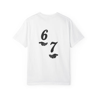 Six Seven T-Shirt — Vintage Script Graphic Tee (Front Text & Back 6·7 Design)